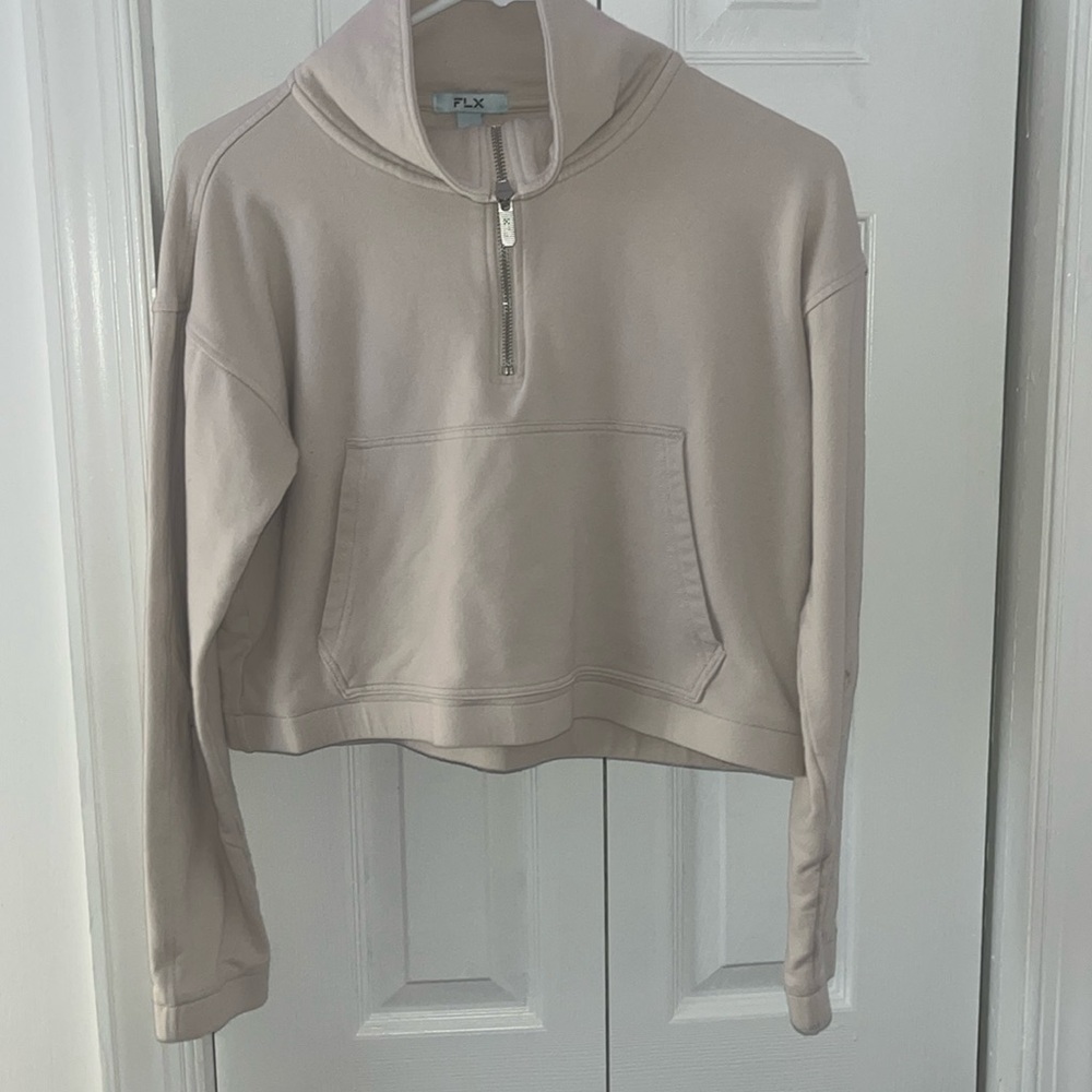 cute half zip cream colored small crop sweater